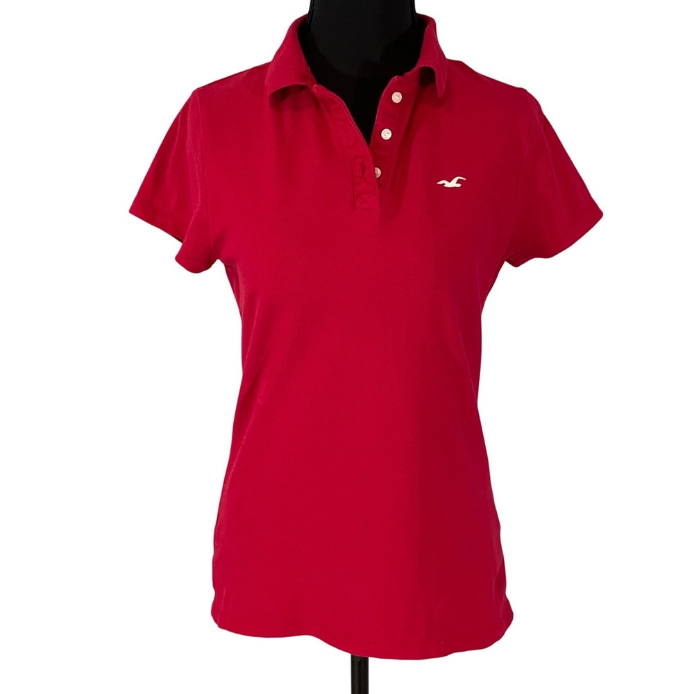 Hollister Womens Red Short Sleeve Stretch Pique Polo Shirt M Y2K Style Academia
